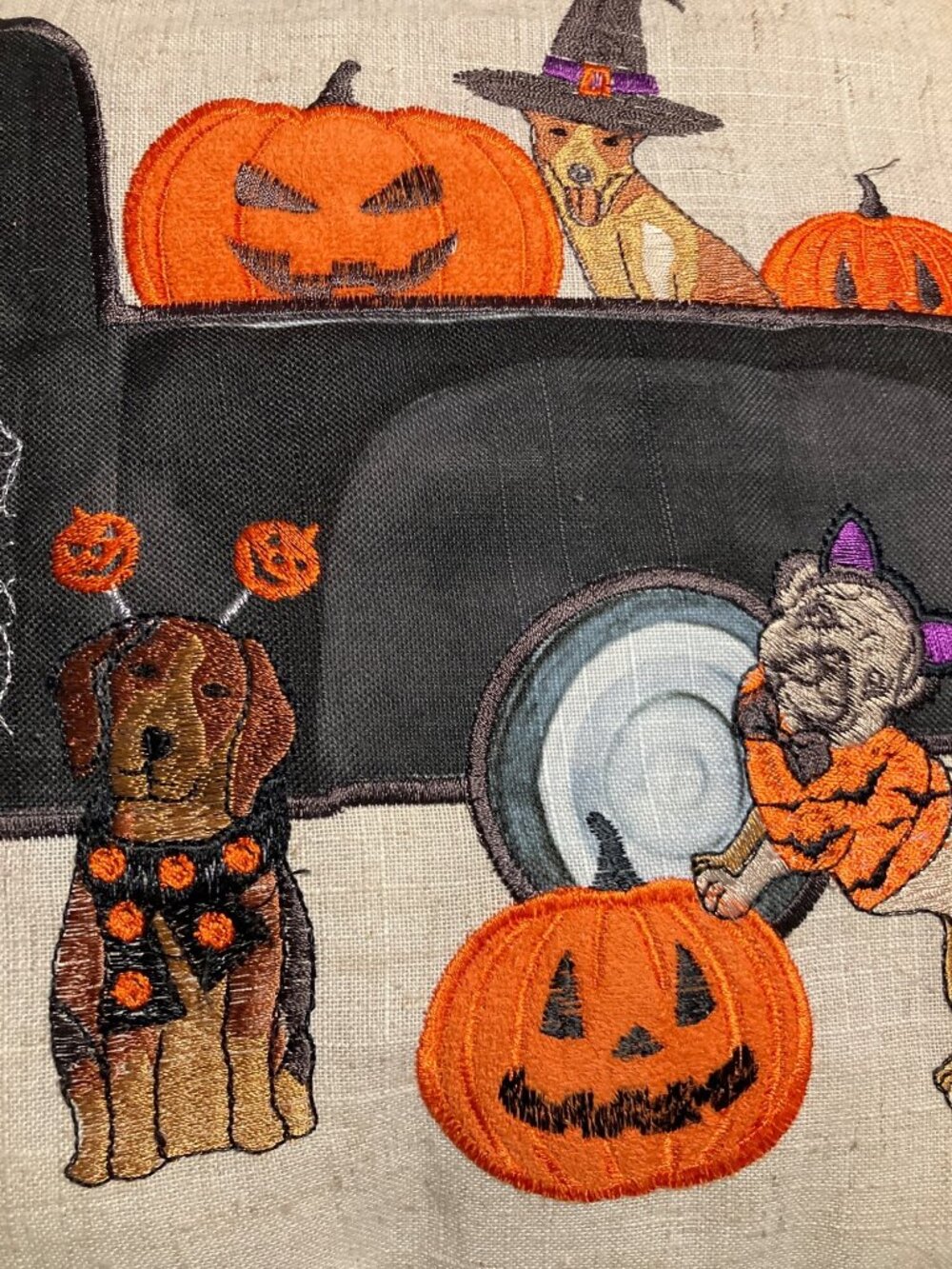 Halloween Truck Decorative Throw Pillow With Dogs and Pumpkins 14x20 Inches - Picture 6 of 11